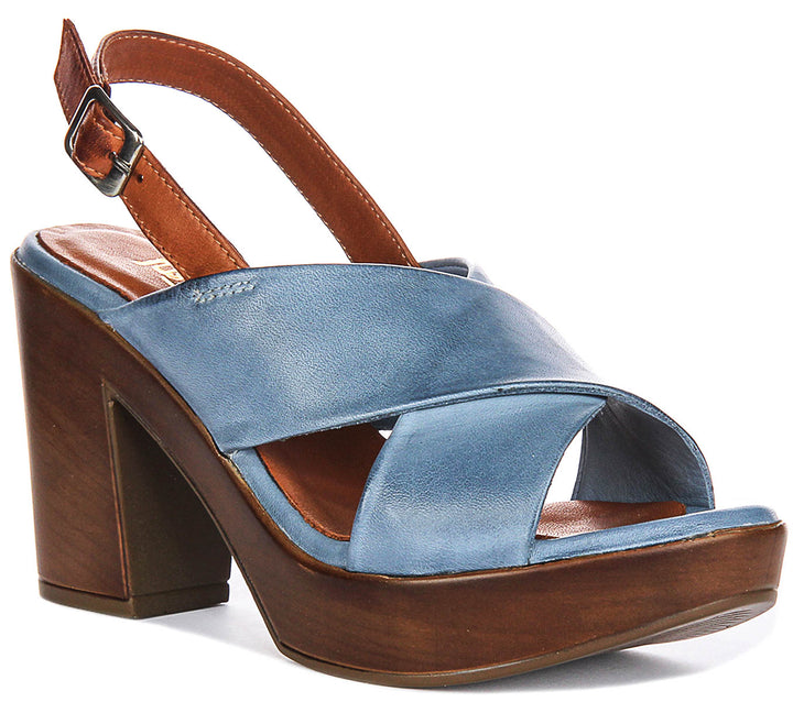 Enya Heel Sandal In Blue Tan