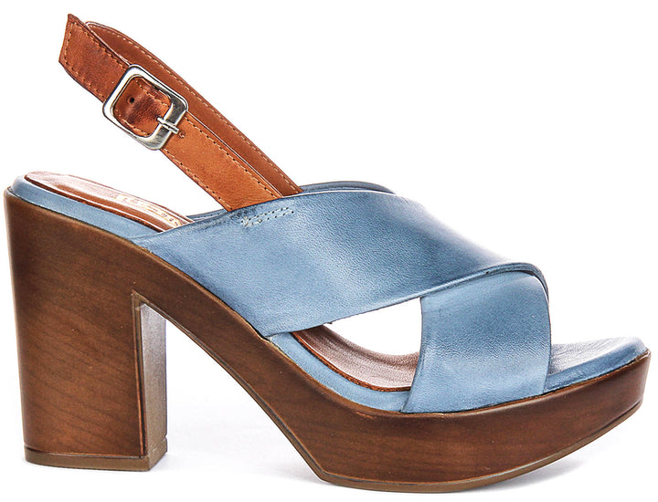 Enya Heel Sandal In Blue Tan