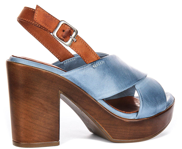 Enya Heel Sandal In Blue Tan
