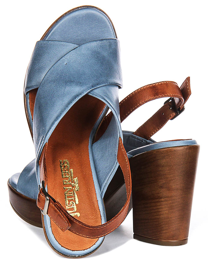 Enya Heel Sandal In Blue Tan