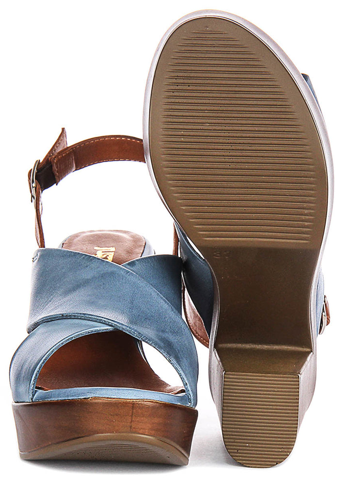 Enya Heel Sandal In Blue Tan