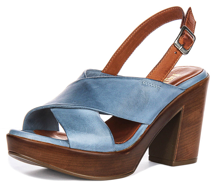 Enya Heel Sandal In Blue Tan