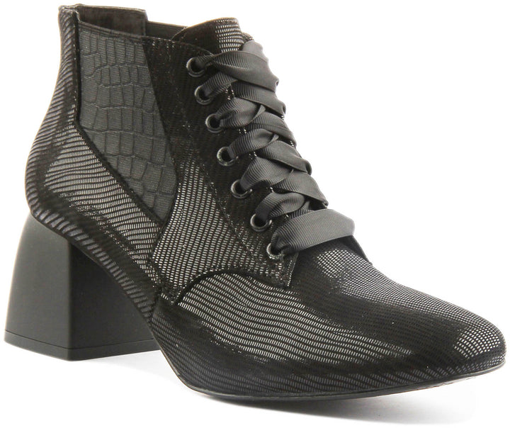 Hannah Block Heel Victorian Style Boot In Black