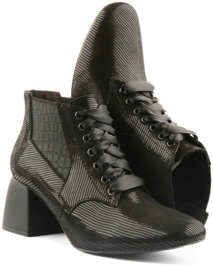 Hannah Block Heel Victorian Style Boot In Black