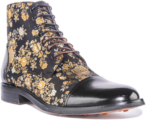 Adam Floral Ankle Boots In Black