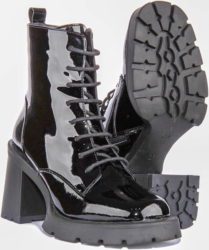 Lottie Ankle Boots In Black Patent