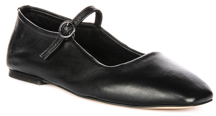 Kiera Flat Mary Jane In Black Leather