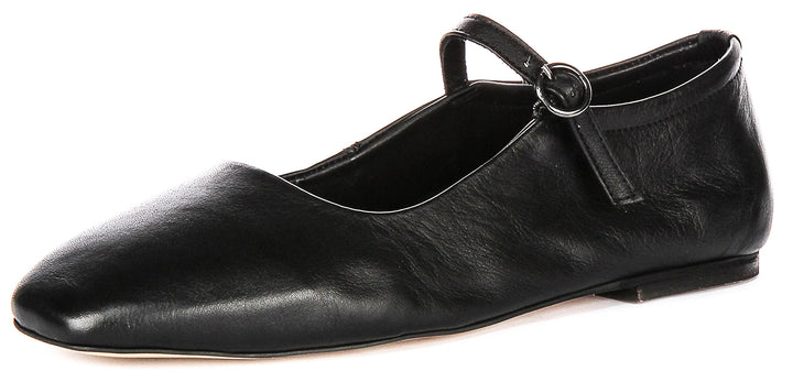 Kiera Flat Mary Jane In Black Leather