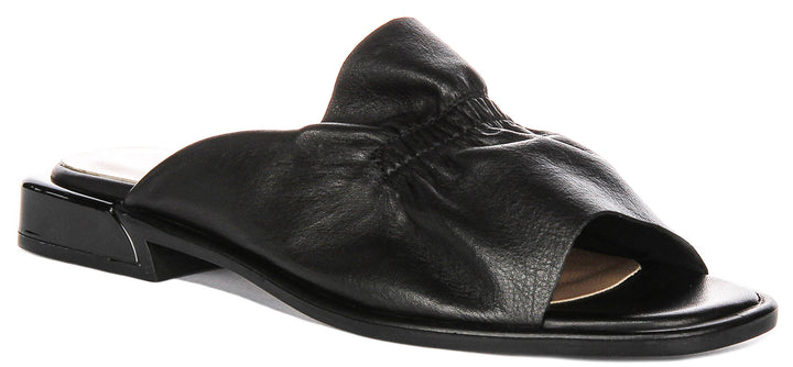 Dina Ruffle Sandals In Black Leather