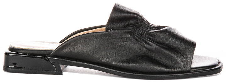 Dina Ruffle Sandals In Black Leather