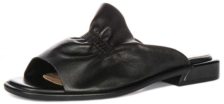 Dina Ruffle Sandals In Black Leather