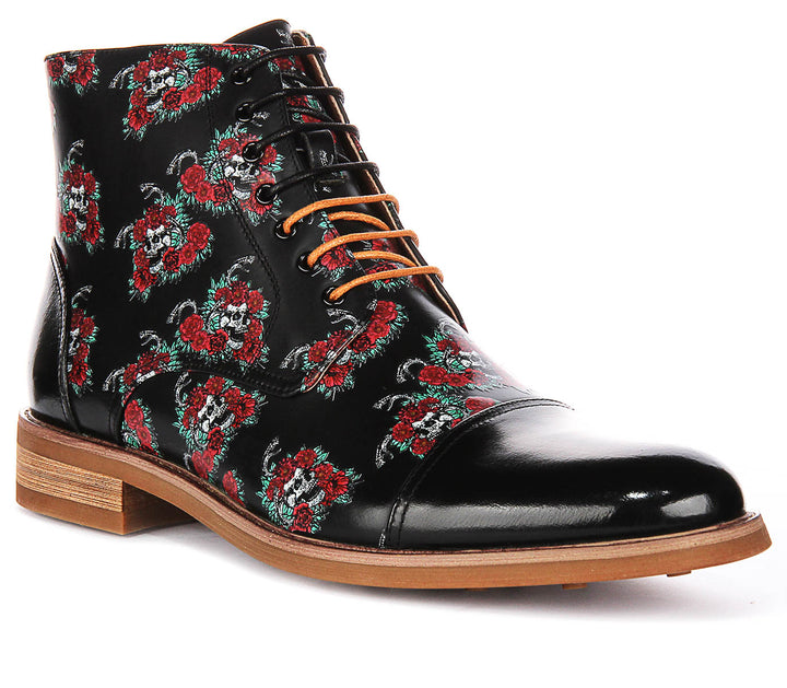 Draco Ankle Boots In Black Skull Print