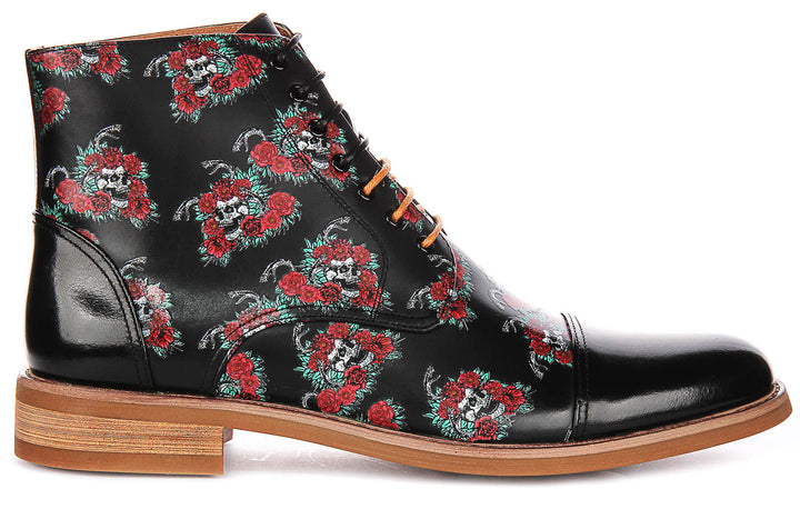 Draco Ankle Boots In Black Skull Print