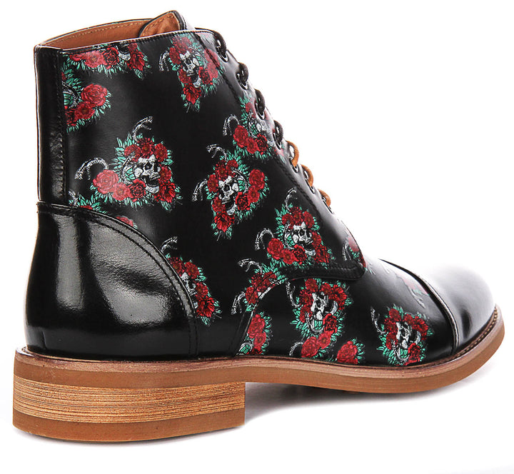 Draco Ankle Boots In Black Skull Print