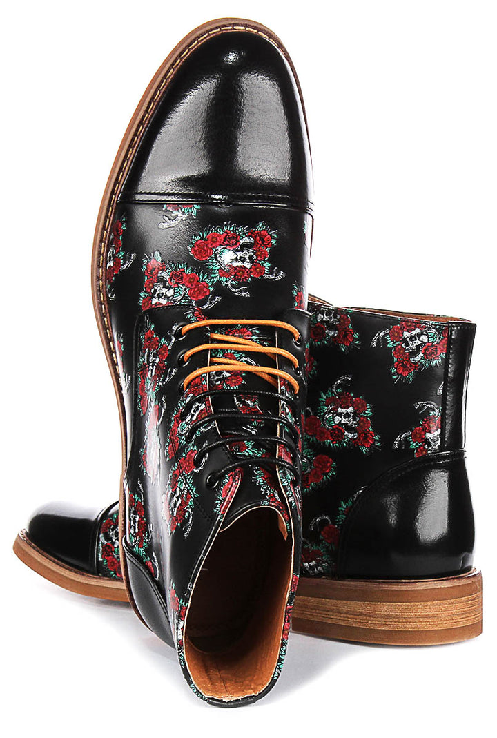 Draco Ankle Boots In Black Skull Print