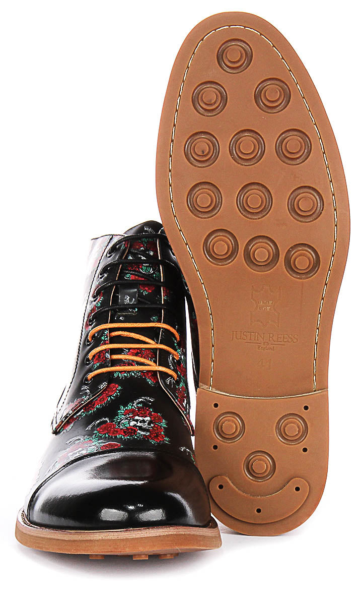 Draco Ankle Boots In Black Skull Print