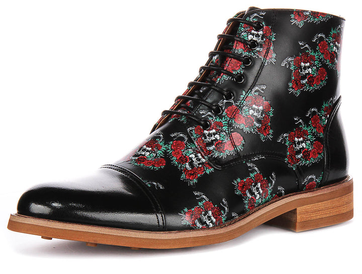 Draco Ankle Boots In Black Skull Print