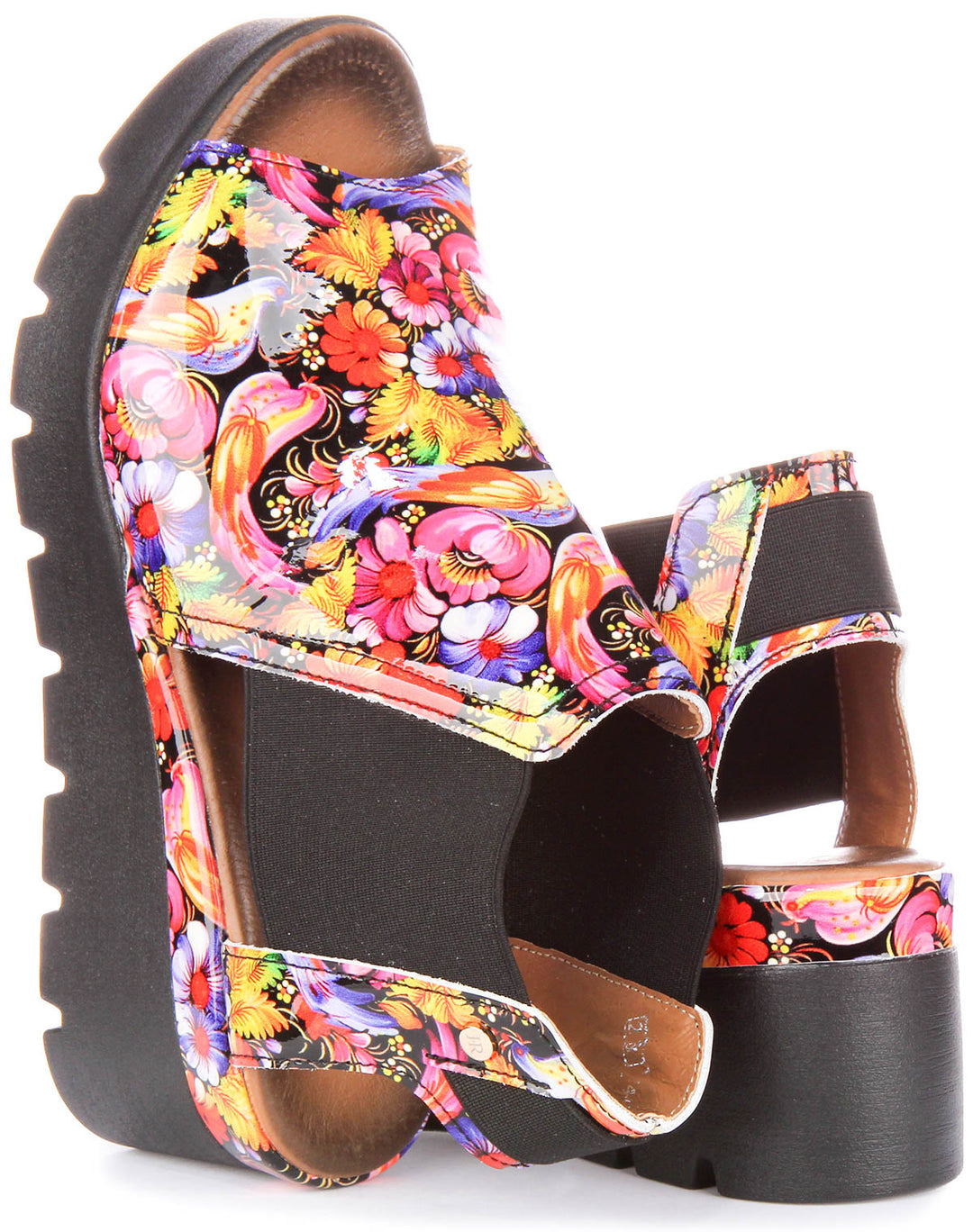 7100 Sandals In Black Floral Patent