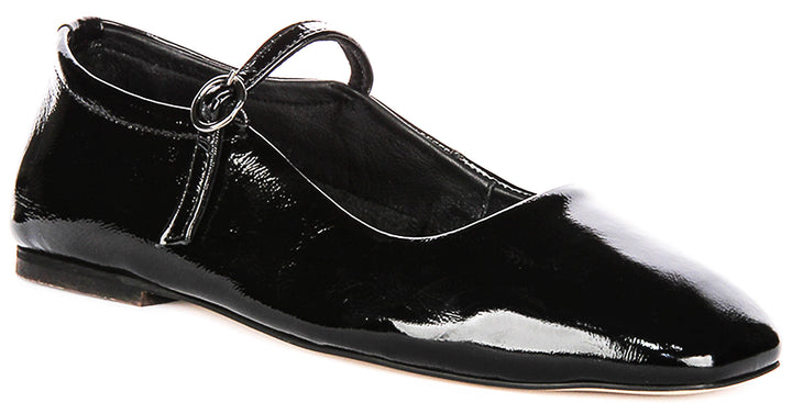 Kiera Flat Mary Jane In Black Patent Leather