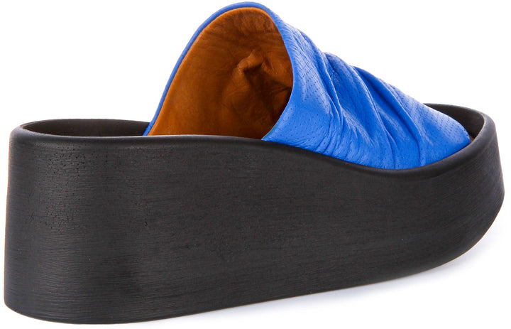 Hila Wedge Flatform Sandals In Blue Leather