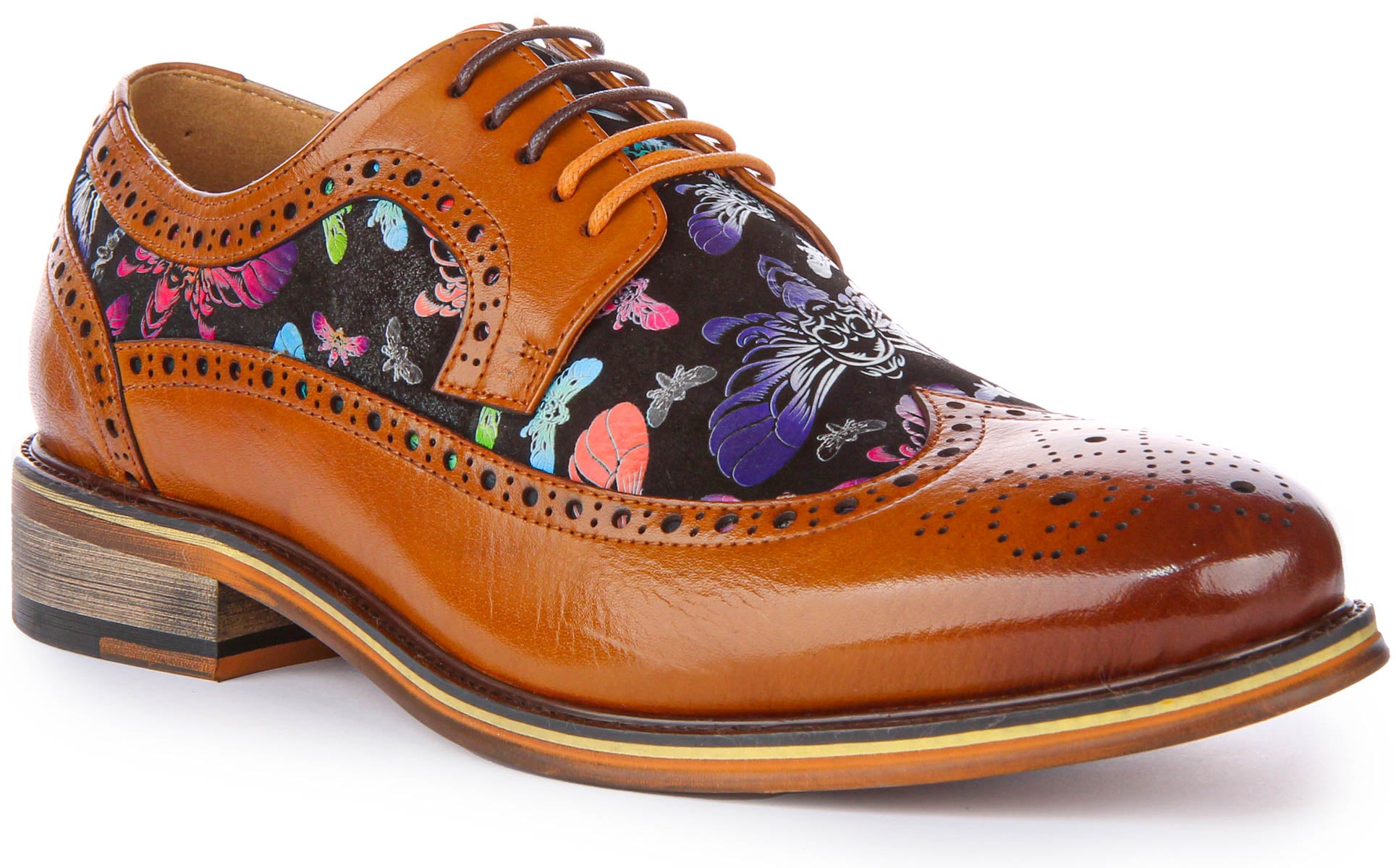 Justinreess Mens Leather Brogue Shoes Butterfly Print Shoes