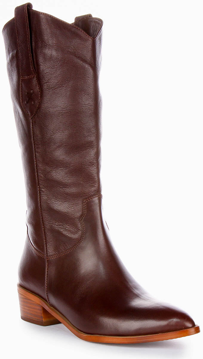 Mid calf brown leather boots hotsell