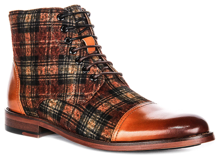 Allen Check Print Boots In Brown