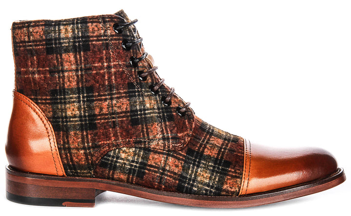 Allen Check Print Boots In Brown