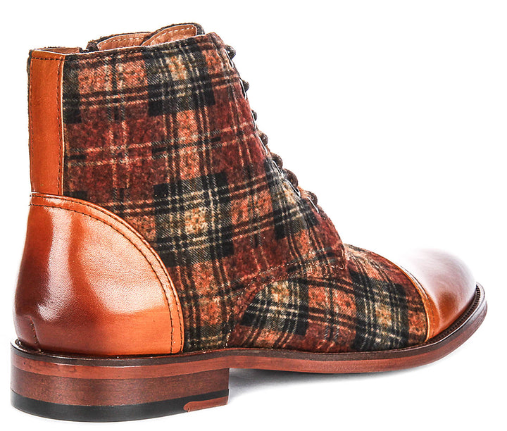 Allen Check Print Boots In Brown