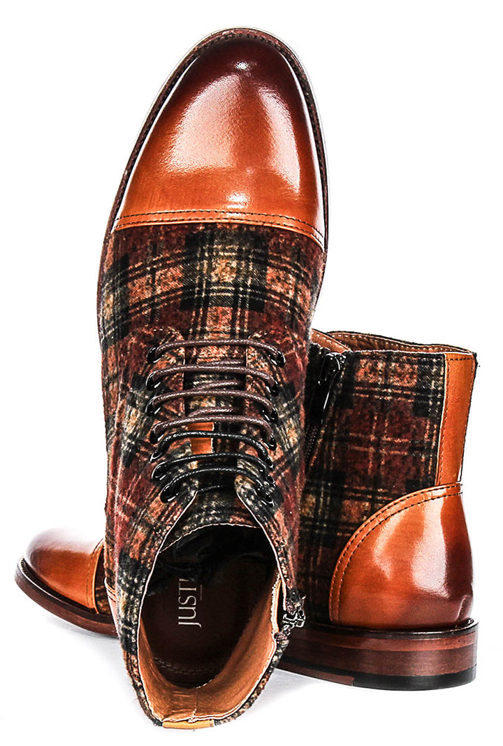 Allen Check Print Boots In Brown