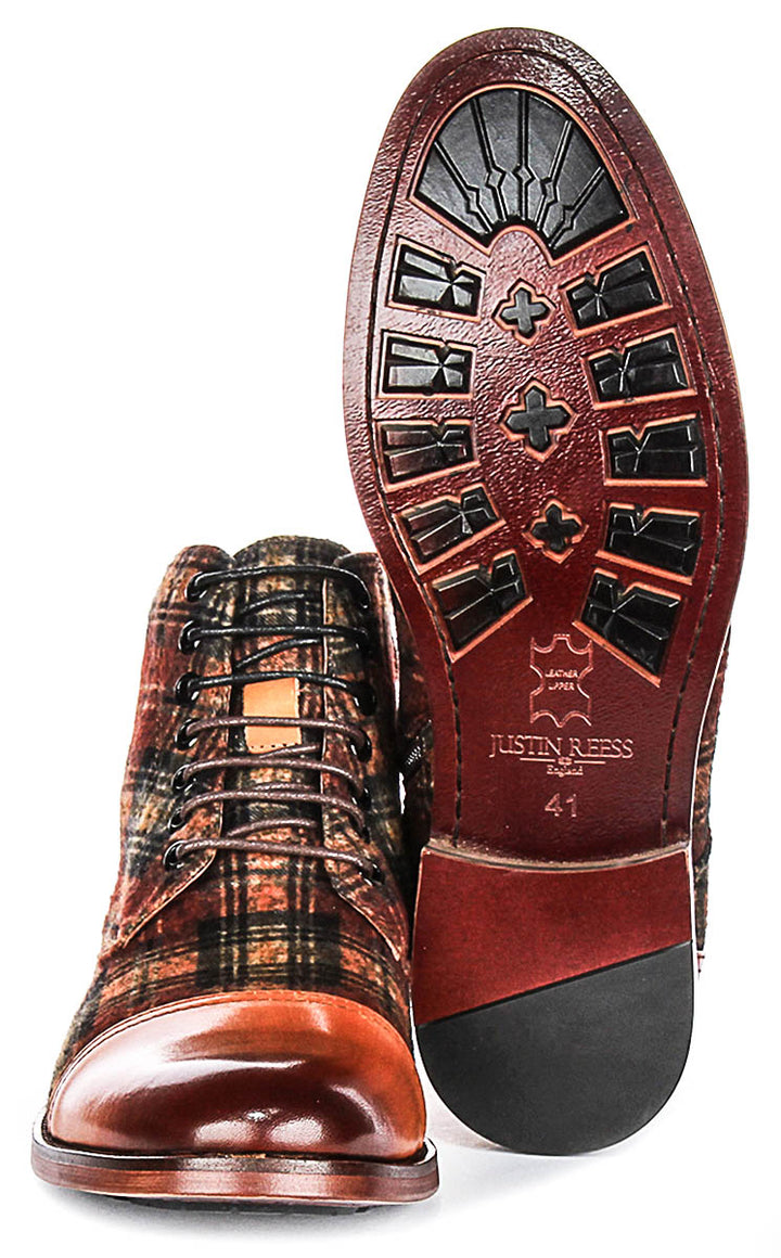 Allen Check Print Boots In Brown