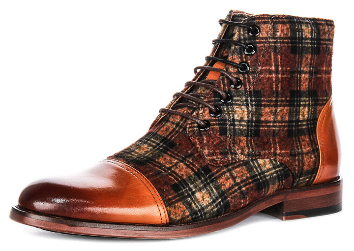 Allen Check Print Boots In Brown