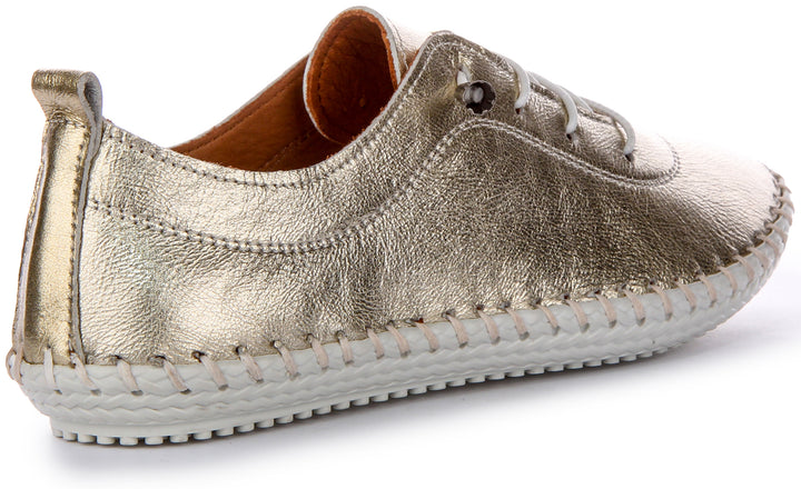 Lexi 2 Leather Plimsoll In Gold Metalic