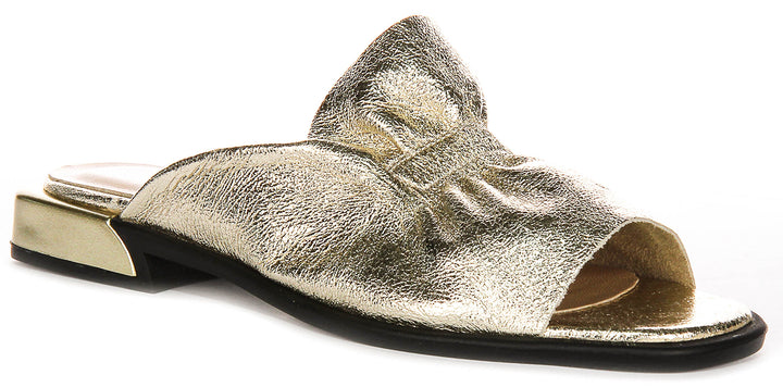 Dina Ruffle Sandals In Gold Leather