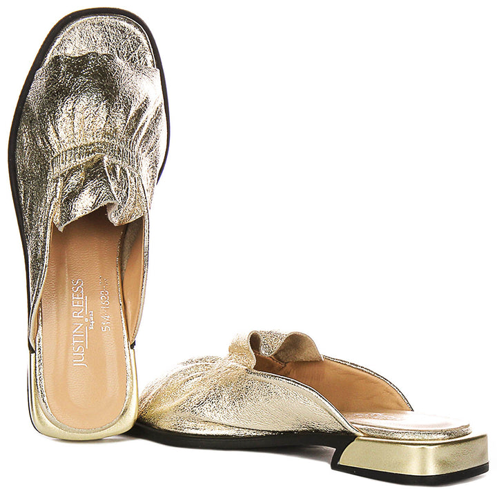 Dina Ruffle Sandals In Gold Leather