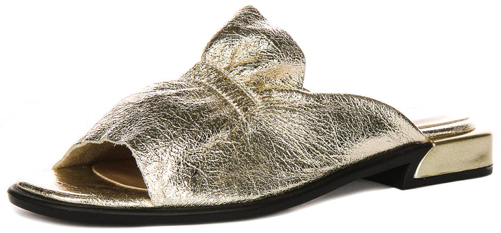 Dina Ruffle Sandals In Gold Leather