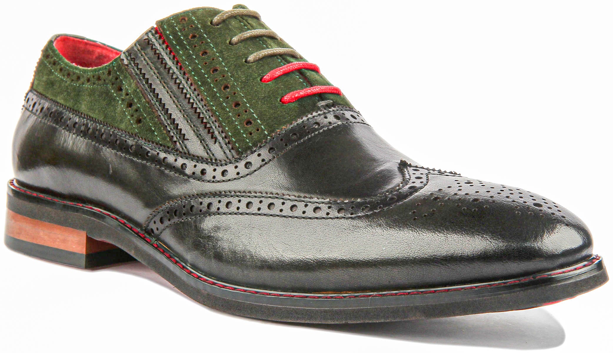 Jake In Green Mens Lace Up Two Tone Leather Brogue Shoes