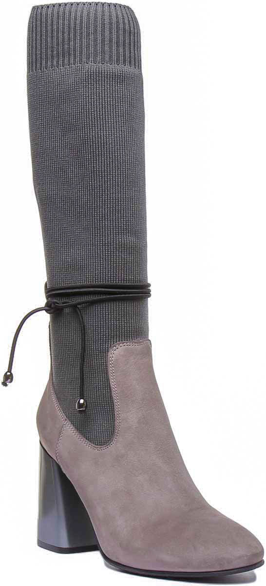Holly Block Heel Sock Boot In Grey