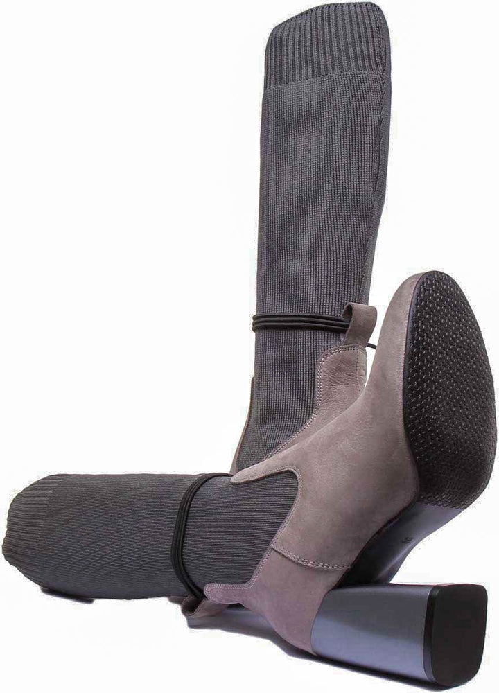 Holly Block Heel Sock Boot In Grey