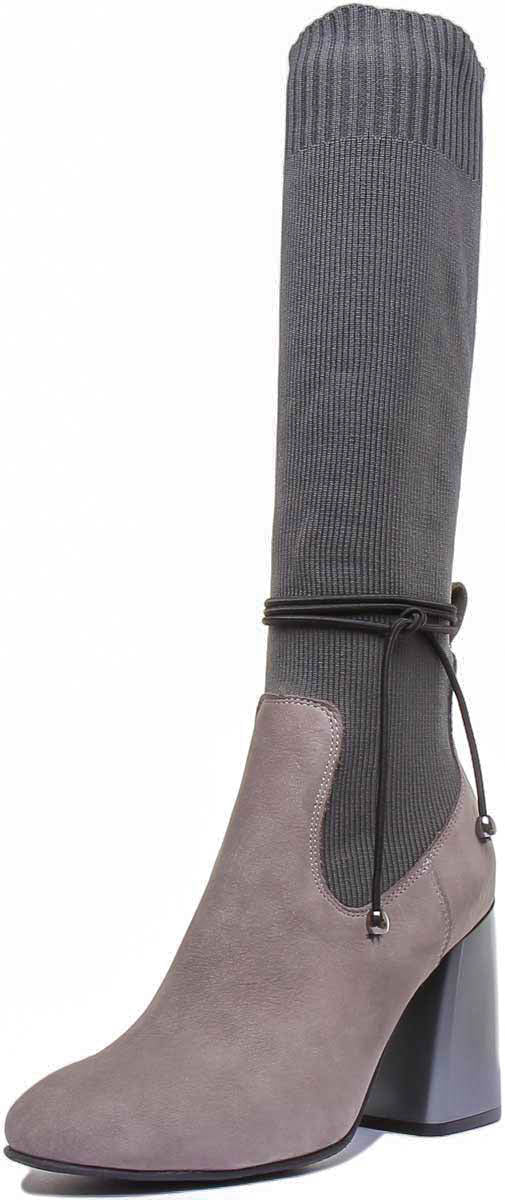 Holly Block Heel Sock Boot In Grey