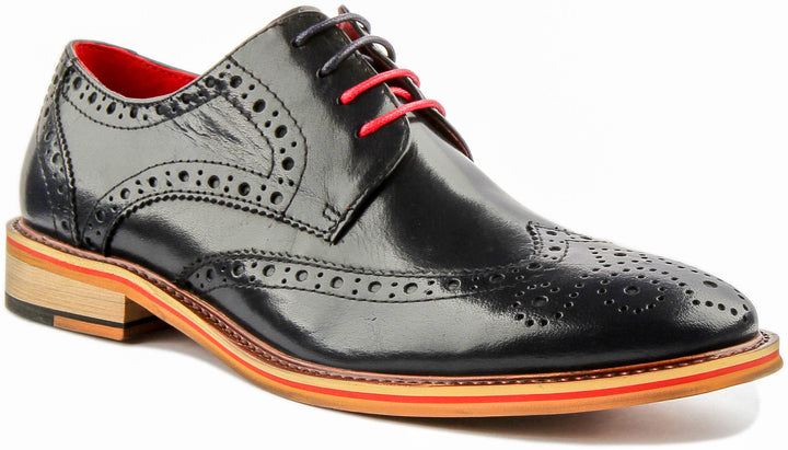 Dover Lace Up Leather Brogue Shoe In Navy