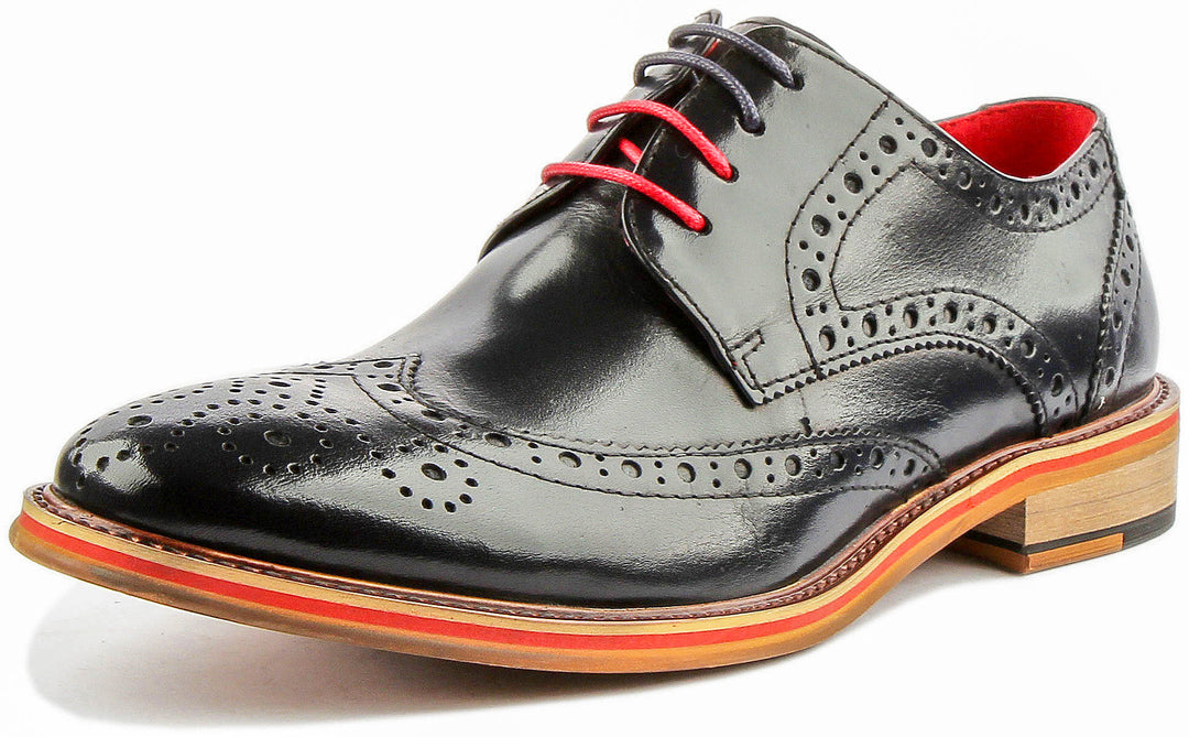 Dover Lace Up Leather Brogue Shoe In Navy