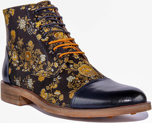 Adam Floral Ankle Boots In Navy
