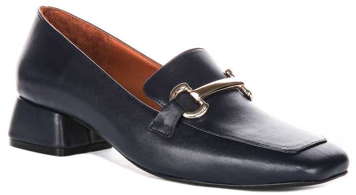 Lane Heeled Loafer In Navy Leather