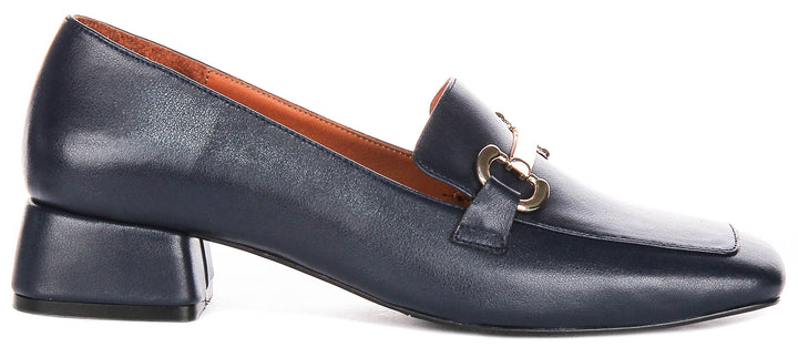 Lane Heeled Loafer In Navy Leather