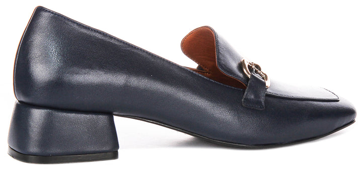 Lane Heeled Loafer In Navy Leather