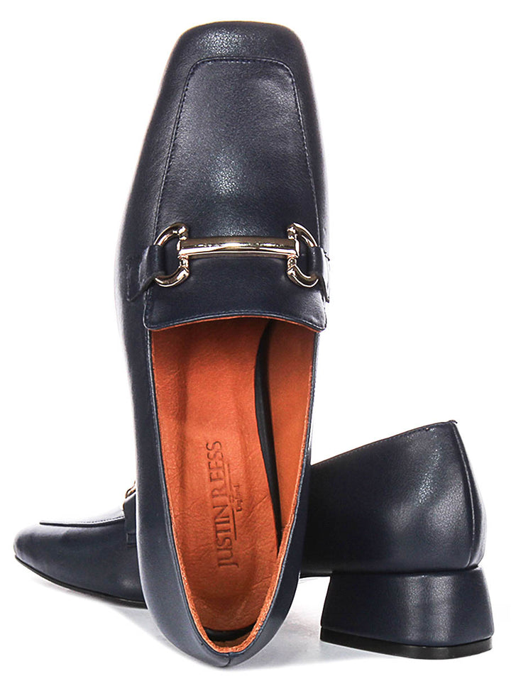 Lane Heeled Loafer In Navy Leather