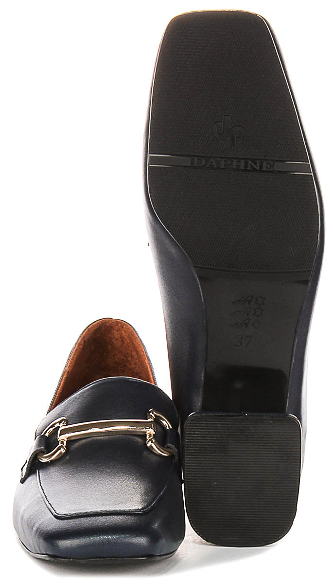 Lane Heeled Loafer In Navy Leather
