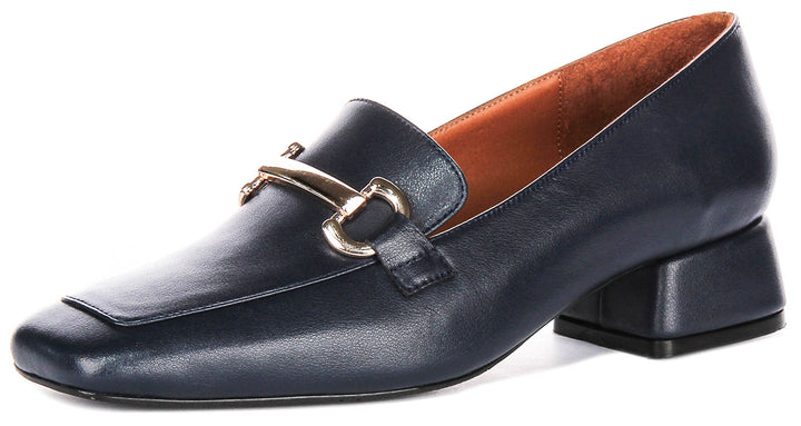 Lane Heeled Loafer In Navy Leather