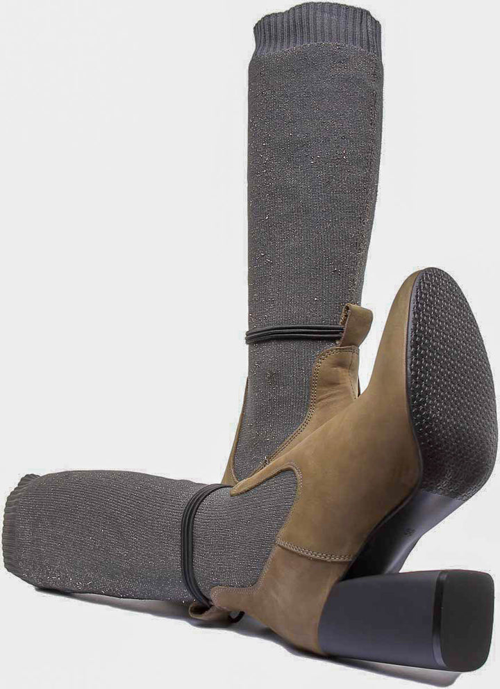 Holly Block Heel Sock Boot In Olive